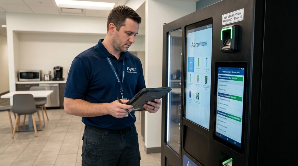 operator doing best practices for smooth working of the vape vending machine