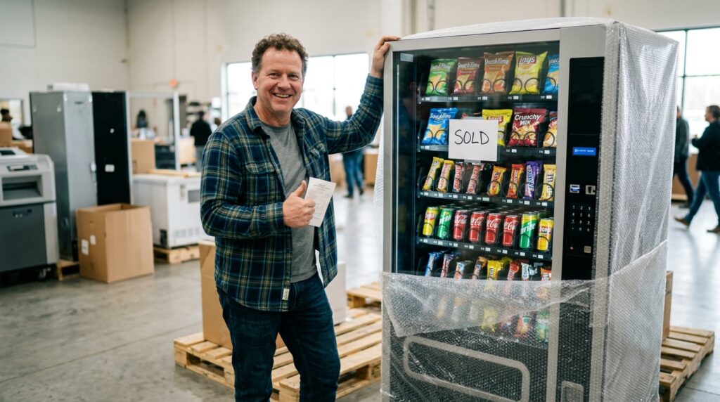 man happy to buy a brand new vending machine