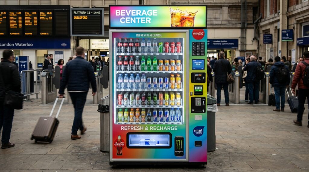 beverage vending machine placed on an airport