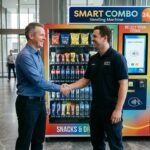 2 man shaking hand over successful smart combo vending machine placement agreement