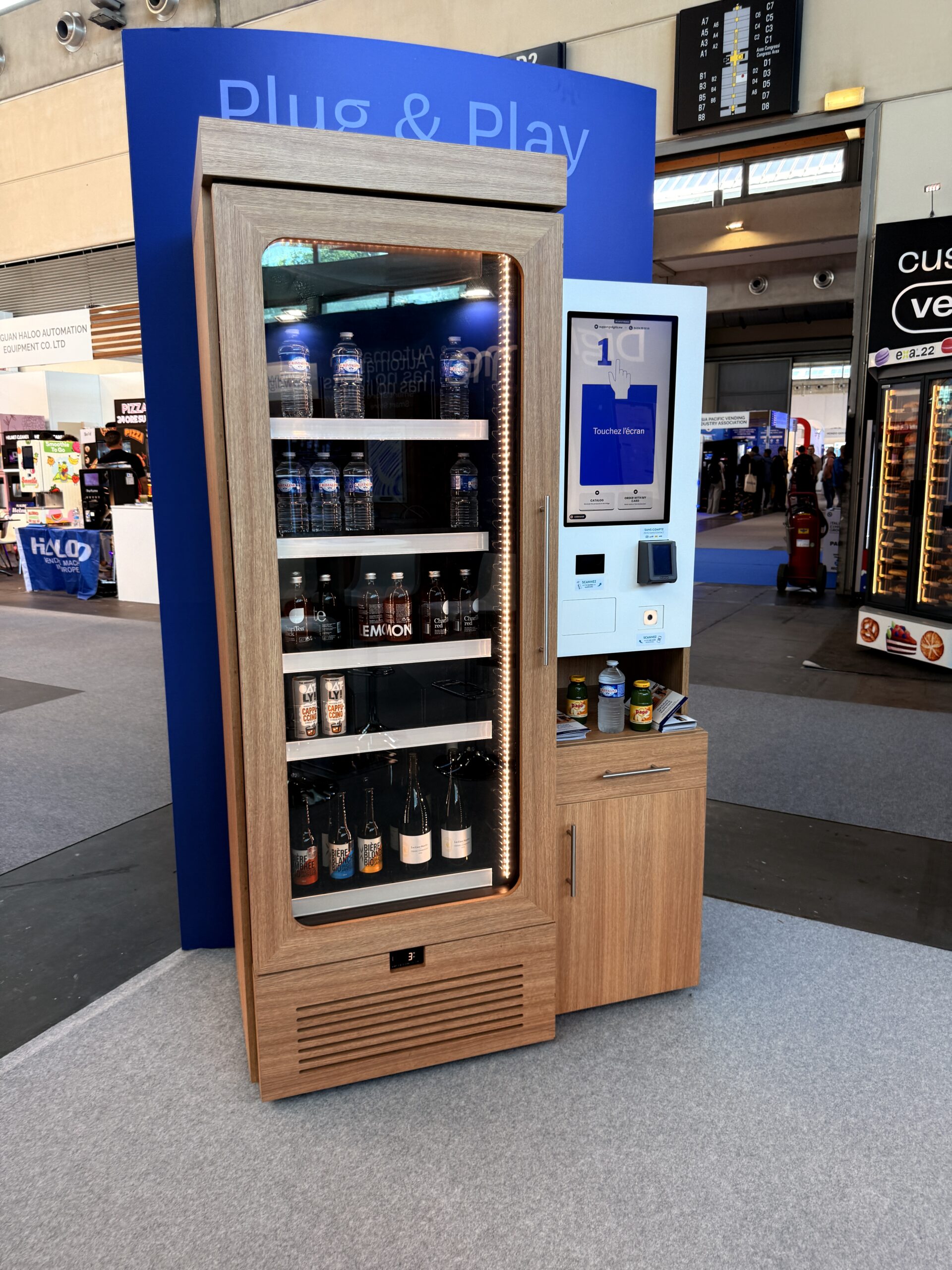 Touchscreen kiosk and card reader used to authenticate before a smart fridge door unlocks