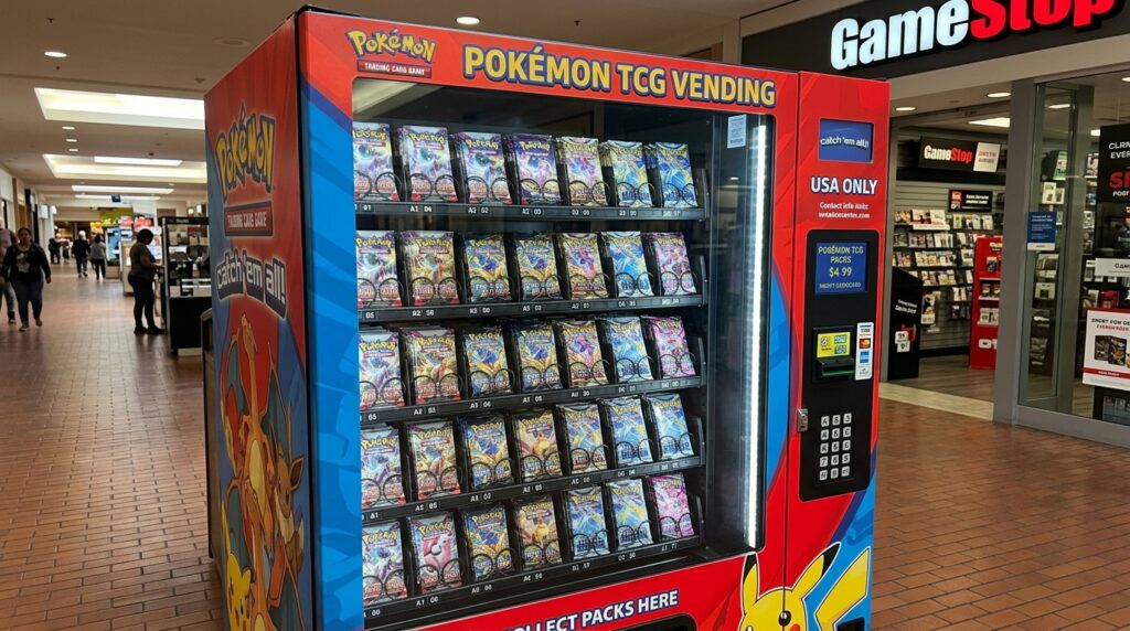 pokemon vending machine filled with pokemon packs placed in a mall