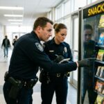 police checking which snacks are being sold in a vending machine