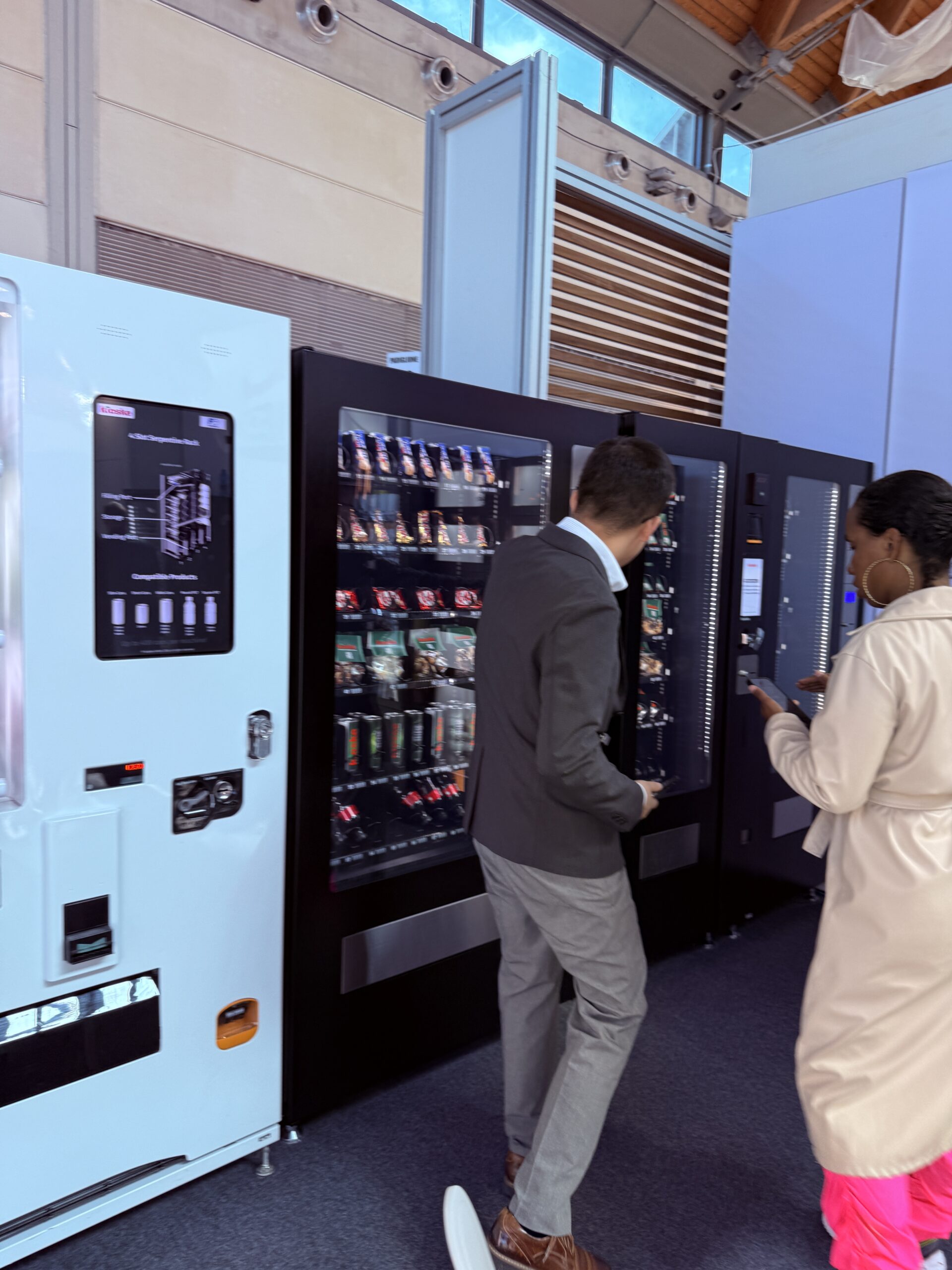 Automated retail kiosk showing refrigerated and ambient compartments