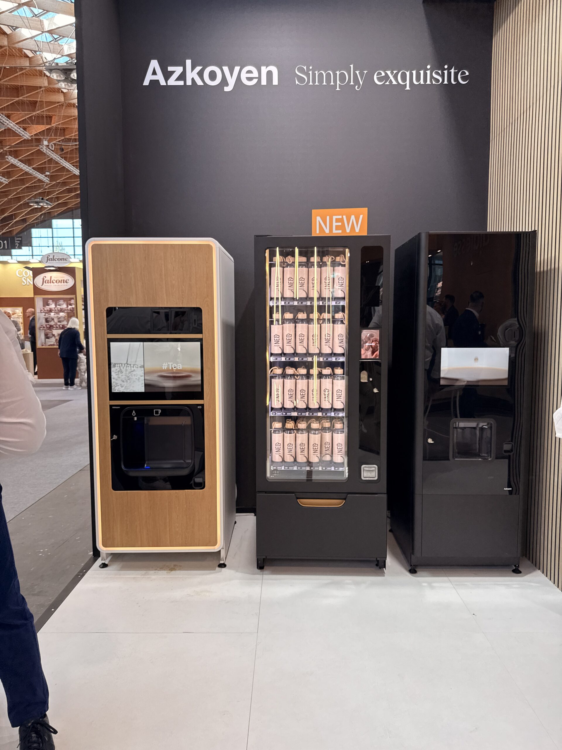 Tea vending machine with water and tea selections on screen