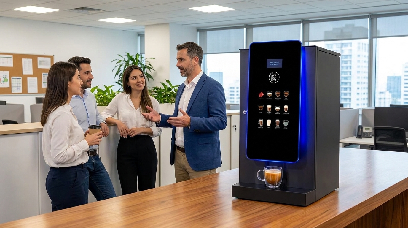 HR taking to team about the office coffee machine policies